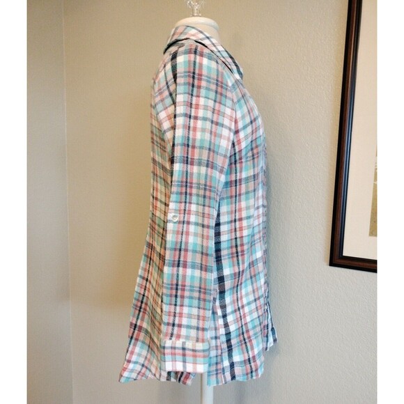 Soft Surroundings Womens M Emerson Plaid Tunic Shirt Roll Tab Sleeves Multicolor - Picture 3 of 10